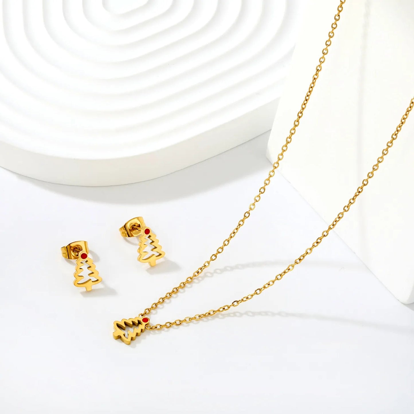 18K Gold Plated Waterproof Christmas Enamel Jewelry Set Factory Direct Bulk Order