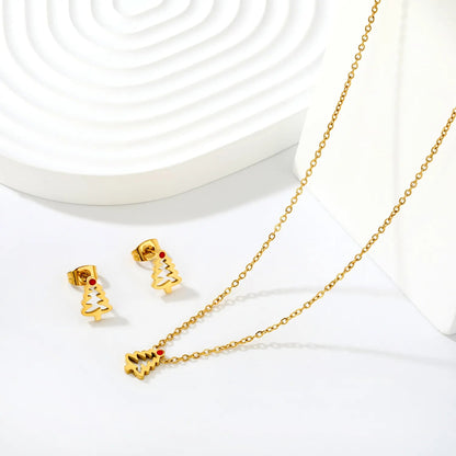 18K Gold Plated Waterproof Christmas Enamel Jewelry Set Factory Direct Bulk Order