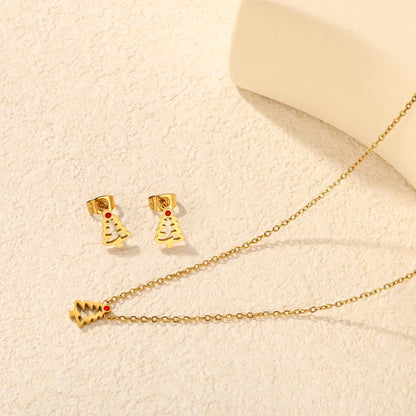 18K Gold Plated Waterproof Christmas Enamel Jewelry Set Factory Direct Bulk Order