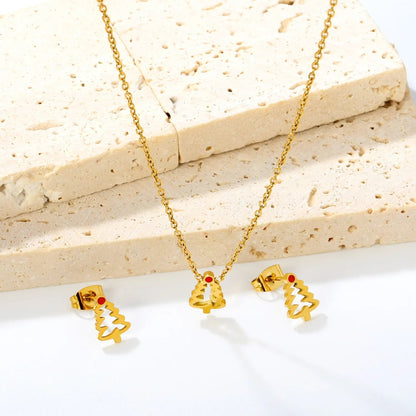 18K Gold Plated Waterproof Christmas Enamel Jewelry Set Factory Direct Bulk Order