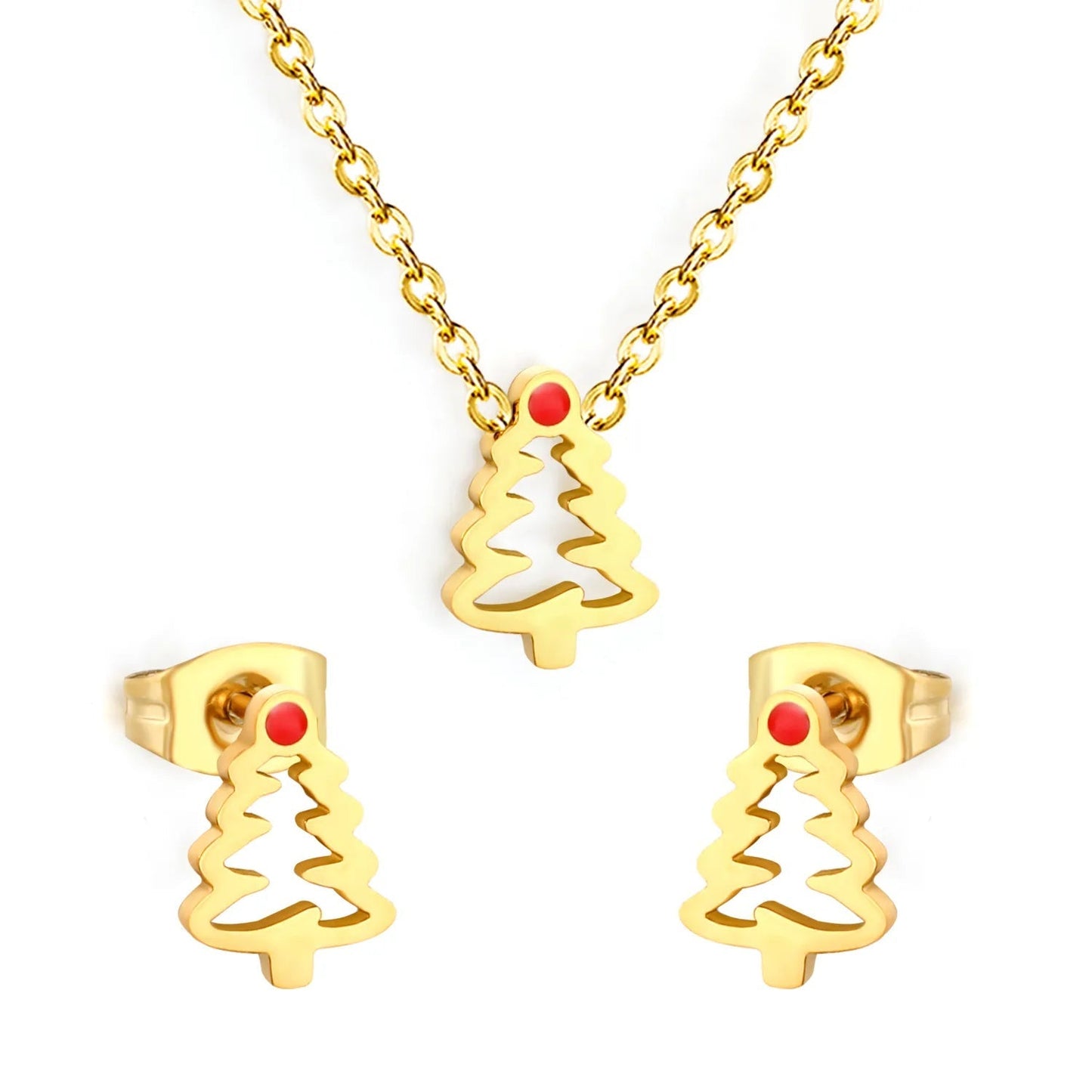 18K Gold Plated Waterproof Christmas Enamel Jewelry Set Factory Direct Bulk Order