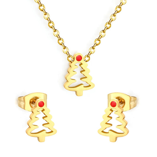 18K Gold Plated Waterproof Christmas Enamel Jewelry Set Factory Direct Bulk Order