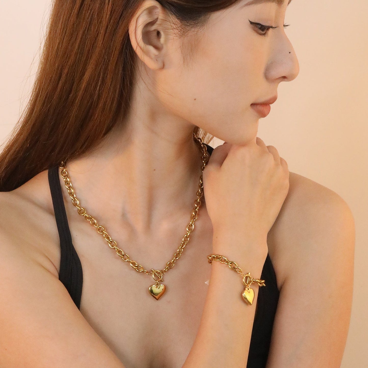 Wholesale Heavyweight Chunky Cable Chain Toggle Clasp Heart Necklace