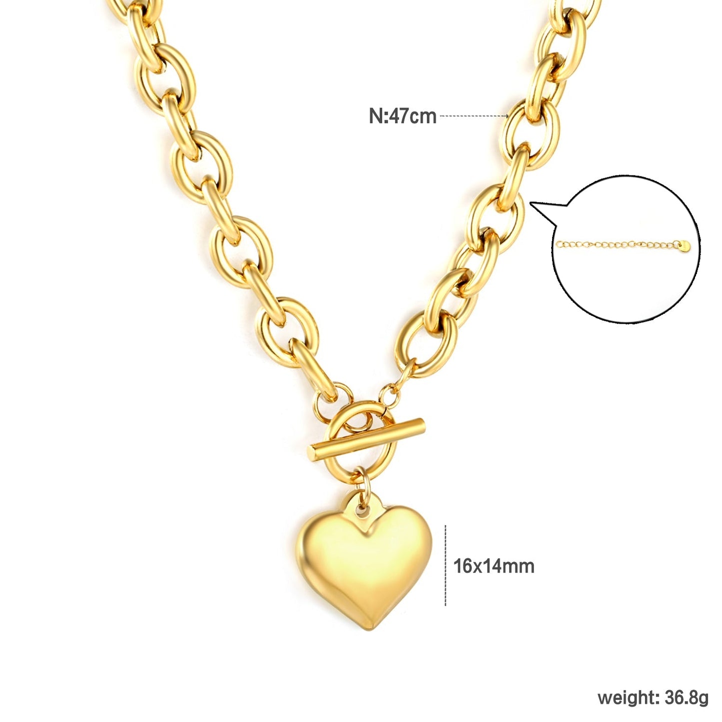 Wholesale Heavyweight Chunky Cable Chain Toggle Clasp Heart Necklace