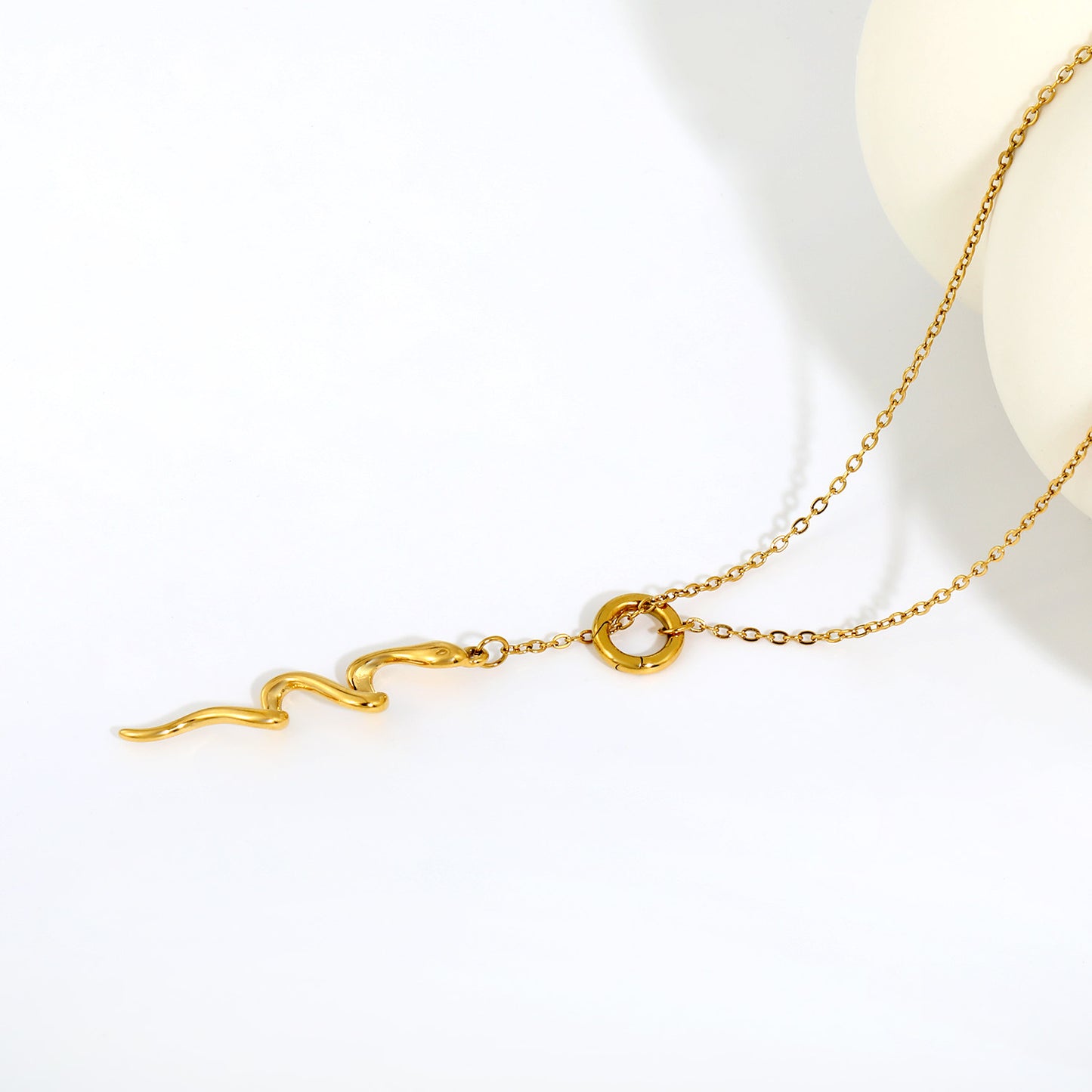 Snake Pendant Circle Slider Lariat Y-Necklace Stainless Steel