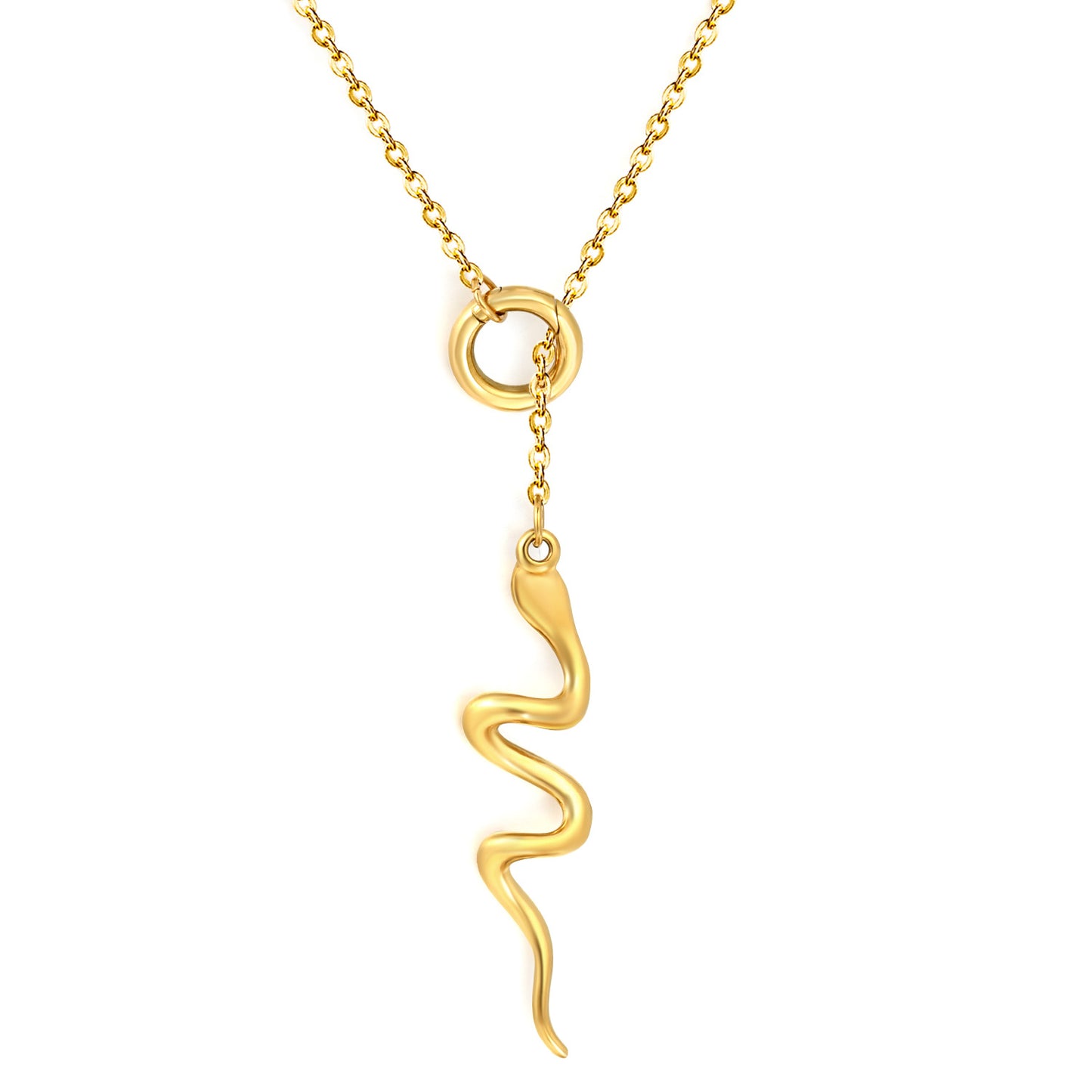 Snake Pendant Circle Slider Lariat Y-Necklace Stainless Steel