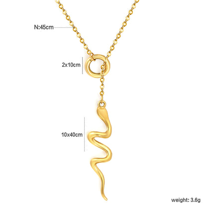 Snake Pendant Circle Slider Lariat Y-Necklace Stainless Steel