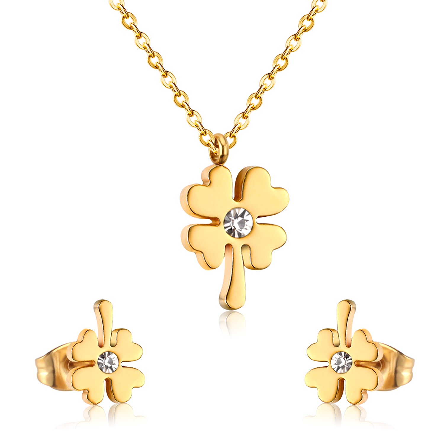 clover diamond jewelry set stainless steel