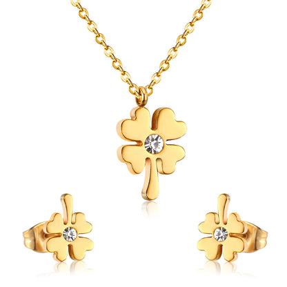 clover diamond jewelry set stainless steel