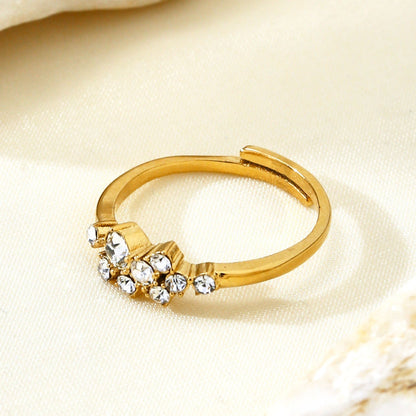 Irregular Cluster CZ Adjustable Open Ring 18K Gold Plated Waterproof Zircon Flower Cuff Rings