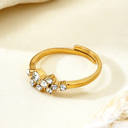 Irregular Cluster CZ Adjustable Open Ring 18K Gold Plated Waterproof Zircon Flower Cuff Rings