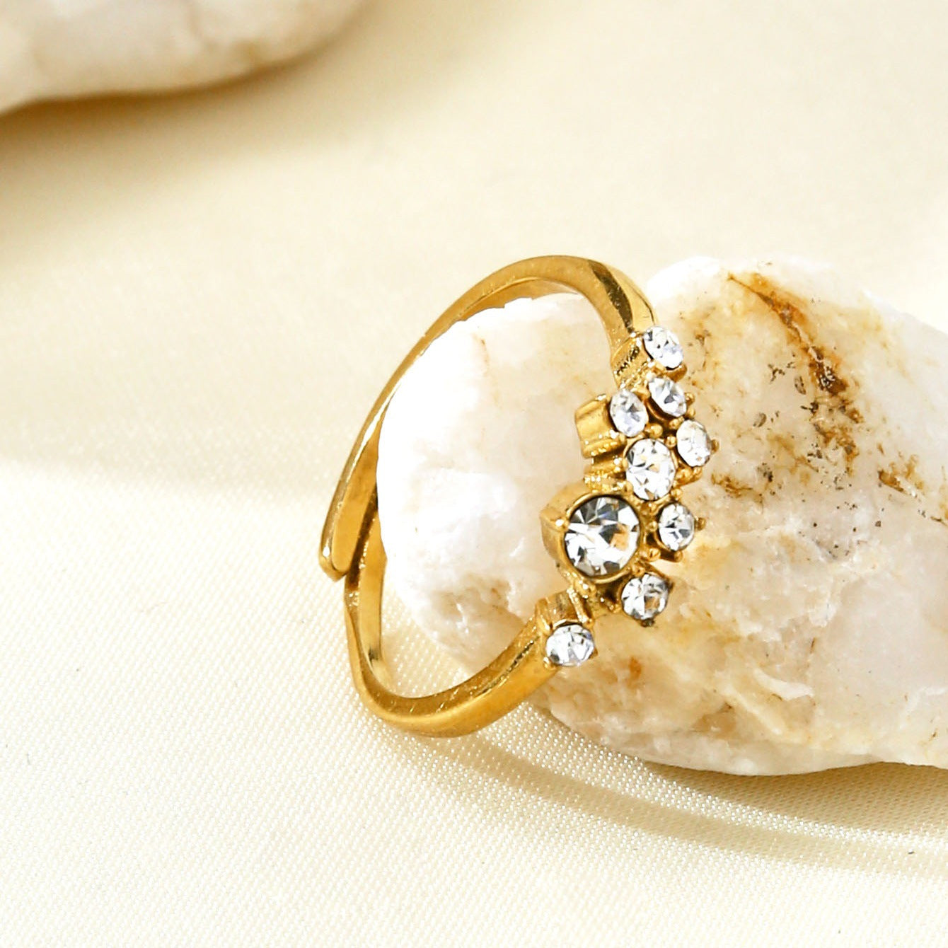 Irregular Cluster CZ Adjustable Open Ring 18K Gold Plated Waterproof Zircon Flower Cuff Rings