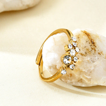 Irregular Cluster CZ Adjustable Open Ring 18K Gold Plated Waterproof Zircon Flower Cuff Rings