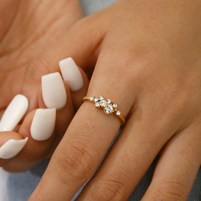 Irregular Cluster CZ Adjustable Open Ring 18K Gold Plated Waterproof Zircon Flower Cuff Rings