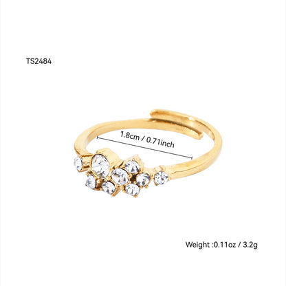 Irregular Cluster CZ Adjustable Open Ring 18K Gold Plated Waterproof Zircon Flower Cuff Rings