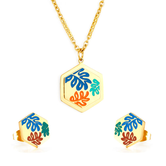color leaf hexagon jewelry