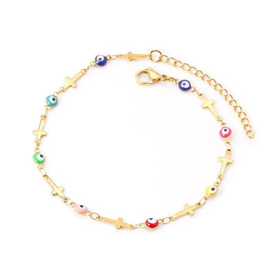 colorful cross eye anklet gold