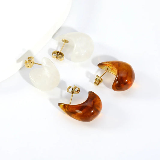 Gentle Cottagecore: Shimmering Milky Pearl White Moon C Studs