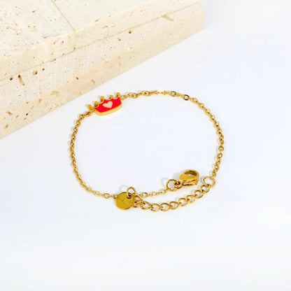 Princess Dream: Magenta Enamel Crown & Pink Heart Charm Bracelet