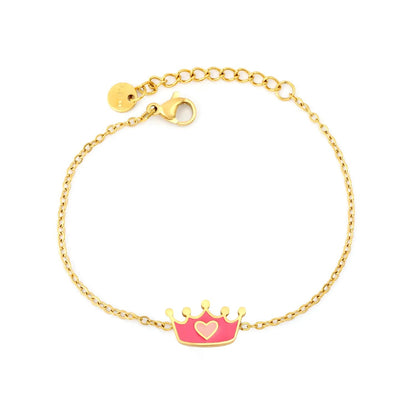 Princess Dream: Magenta Enamel Crown & Pink Heart Charm Bracelet