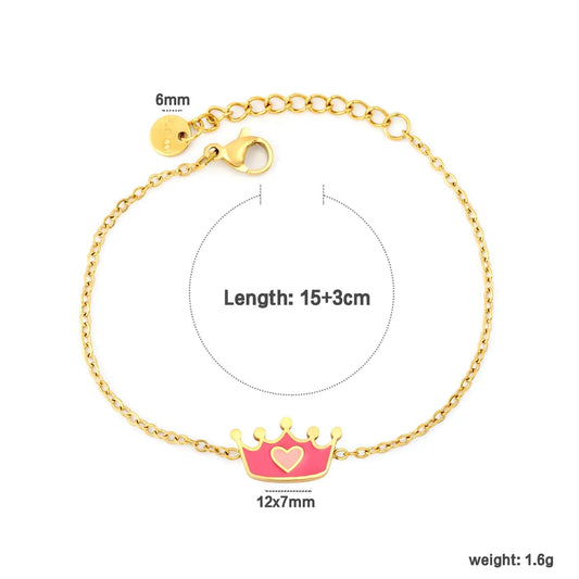 Princess Dream: Magenta Enamel Crown & Pink Heart Charm Bracelet