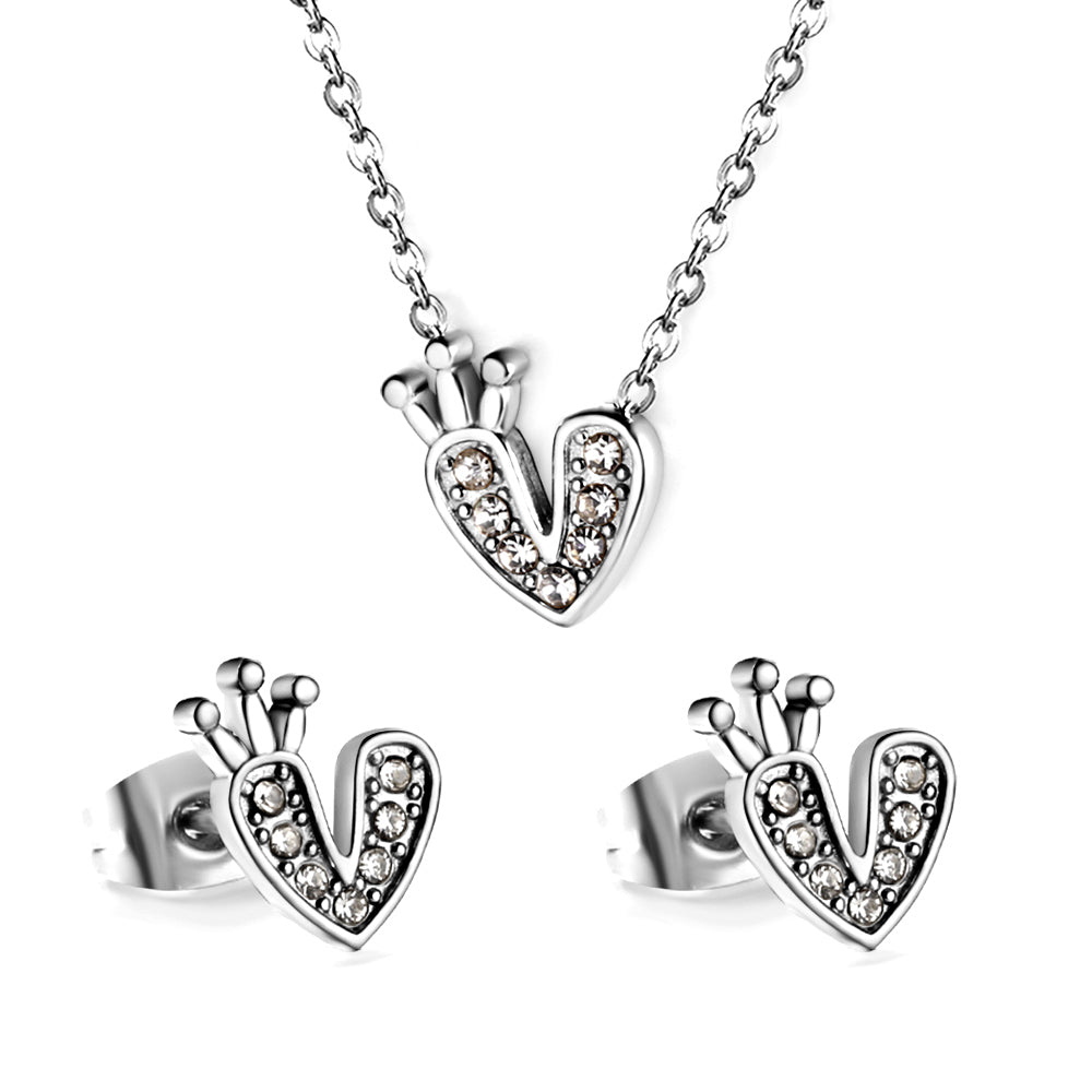 crown heart cz jewelry-steel