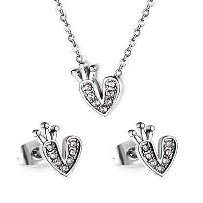 crown heart cz jewelry-steel