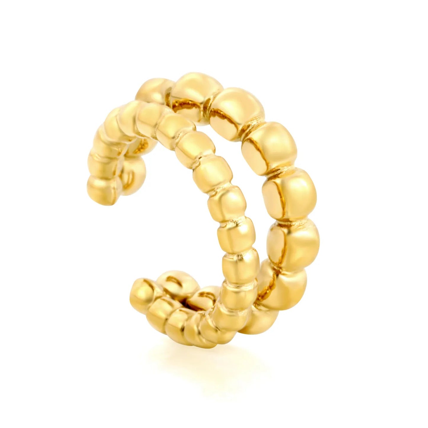Modern Geometric Tactile Vibe Featuring Double Rows of Polished Gold Cubes Rings