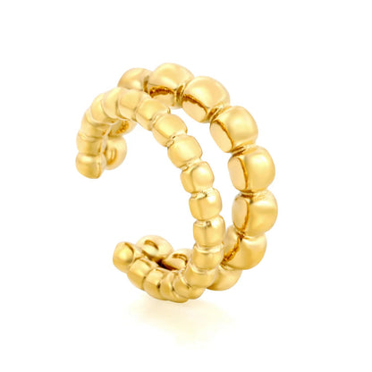 Modern Geometric Tactile Vibe Featuring Double Rows of Polished Gold Cubes Rings