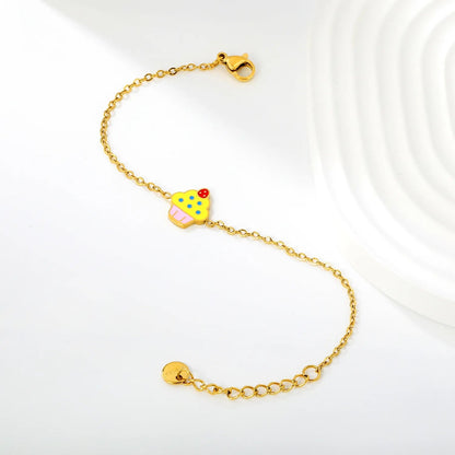 Bulk 10.5x12mm enamel cupcake charm cable chain bracelet 304L