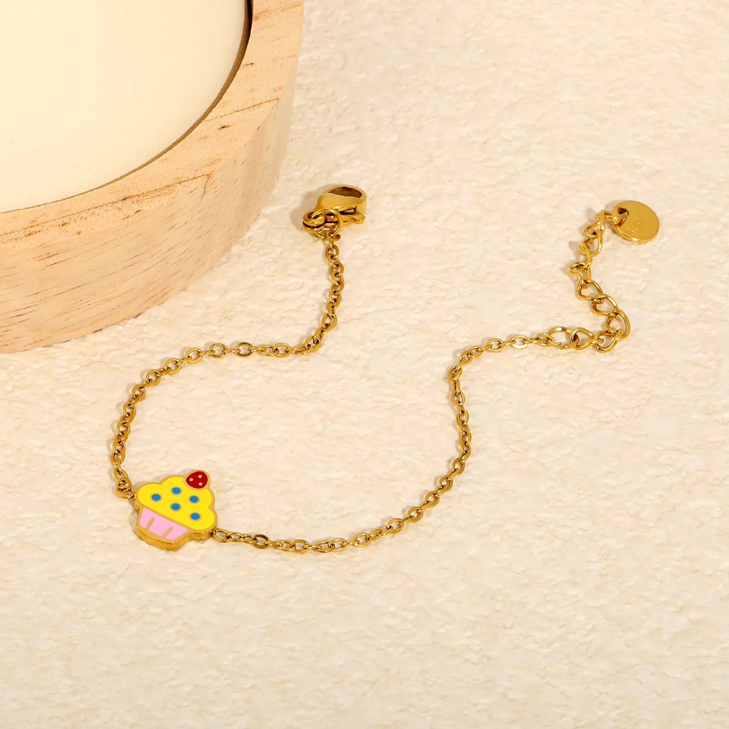 Bulk 10.5x12mm enamel cupcake charm cable chain bracelet 304L