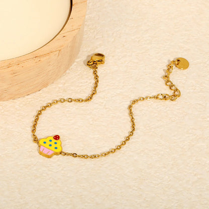 Bulk 10.5x12mm enamel cupcake charm cable chain bracelet 304L