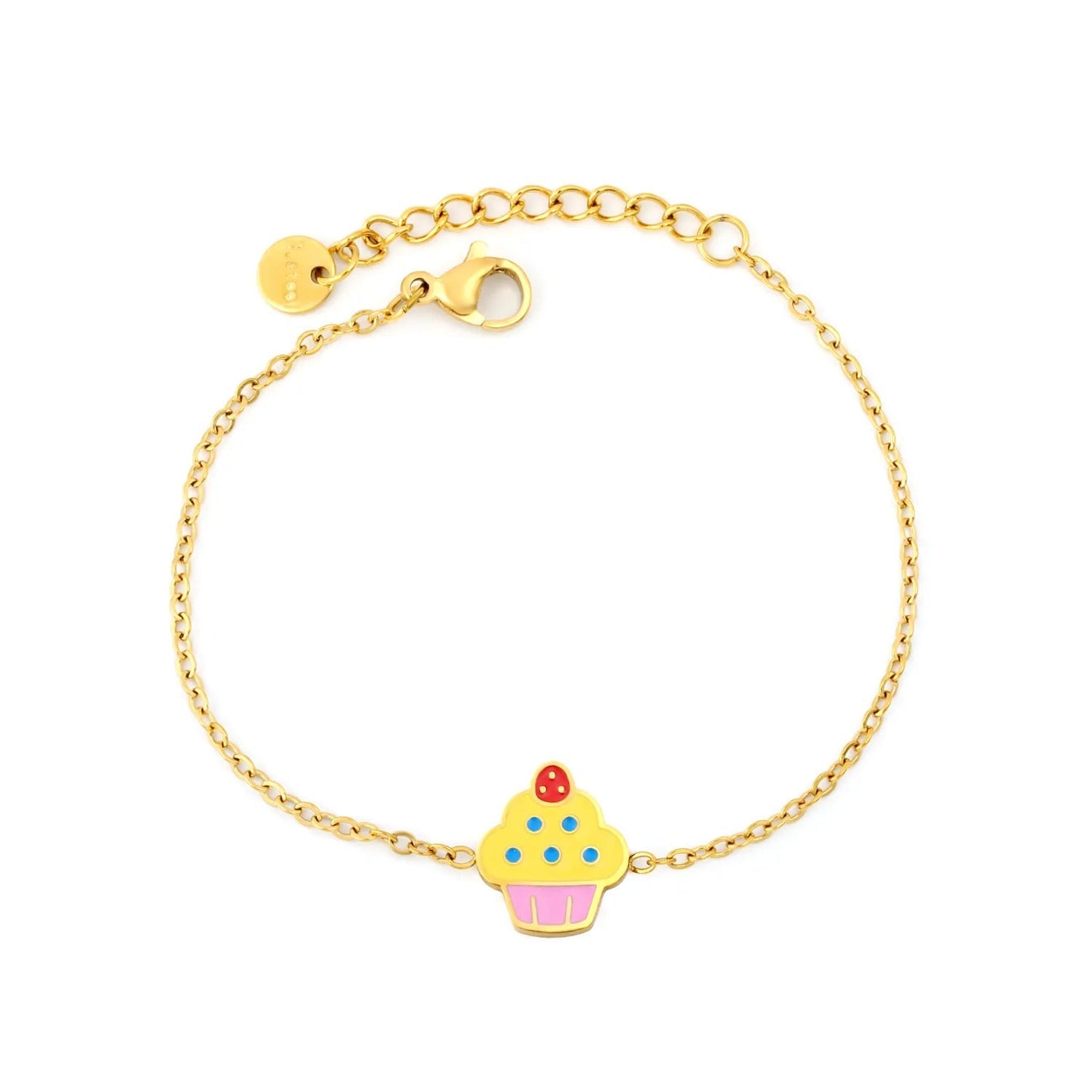 Bulk 10.5x12mm enamel cupcake charm cable chain bracelet 304L