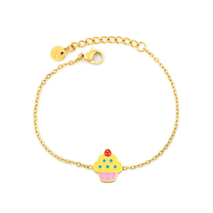 Bulk 10.5x12mm enamel cupcake charm cable chain bracelet 304L
