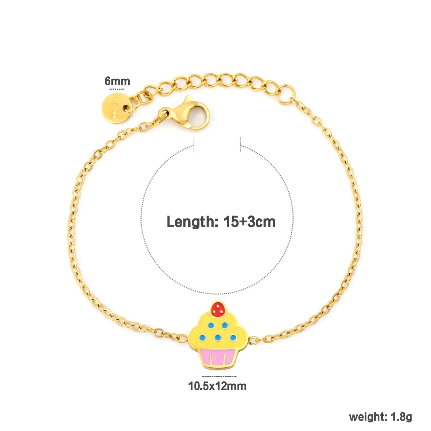 Bulk 10.5x12mm enamel cupcake charm cable chain bracelet 304L