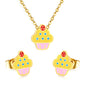 Colorful Cupcake Enamel Pendant Necklace and Stud Earrings Set