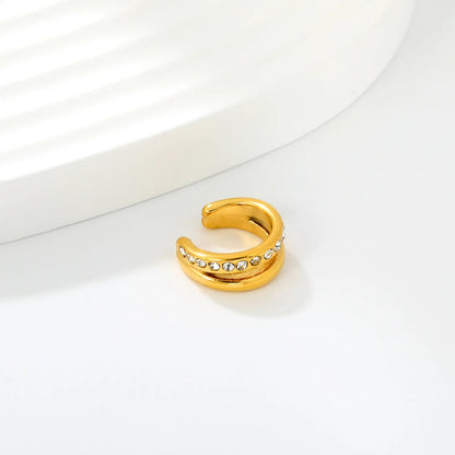 Single Row Pave CZ Parallel Double Thin Band Ring Stainless Steel