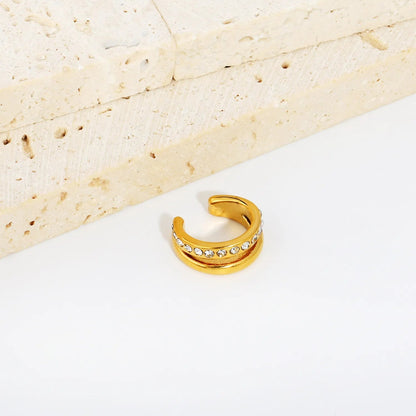 Single Row Pave CZ Parallel Double Thin Band Ring Stainless Steel