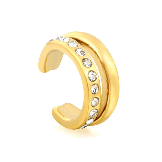 Single Row Pave CZ Parallel Double Thin Band Ring Stainless Steel