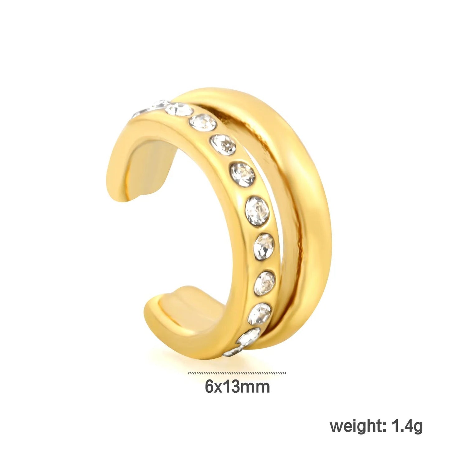 Single Row Pave CZ Parallel Double Thin Band Ring Stainless Steel