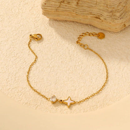 Wholesale Mother of Pearl Starburst & CZ Dual Charm Bracelet Bulk