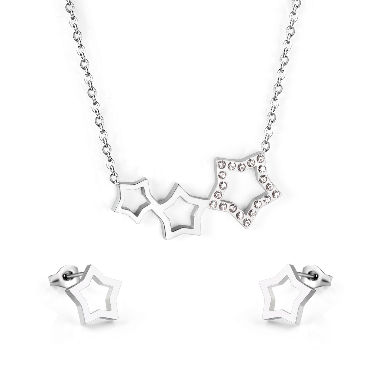 cz star cluster jewelry set-steel