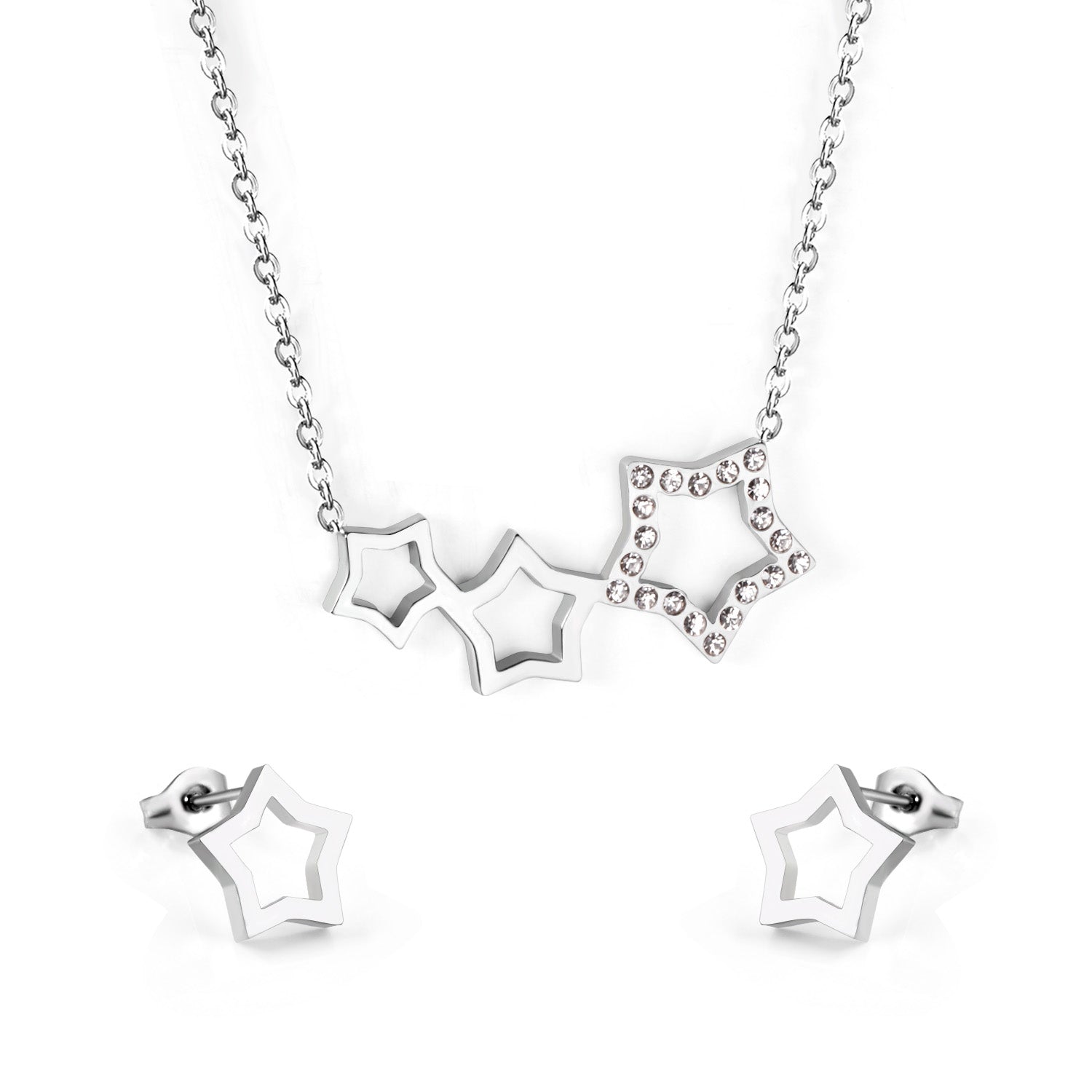 cz star cluster jewelry set-steel