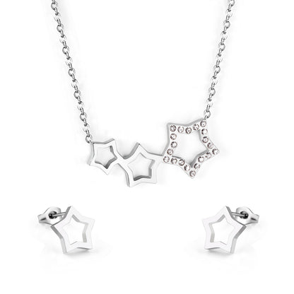 cz star cluster jewelry set-steel