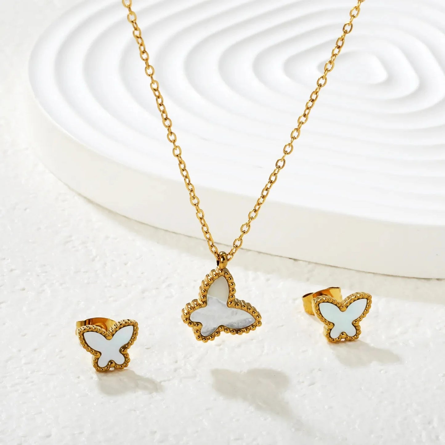 Wholesale 304L Stainless Steel Butterfly Necklace & Earrings Set