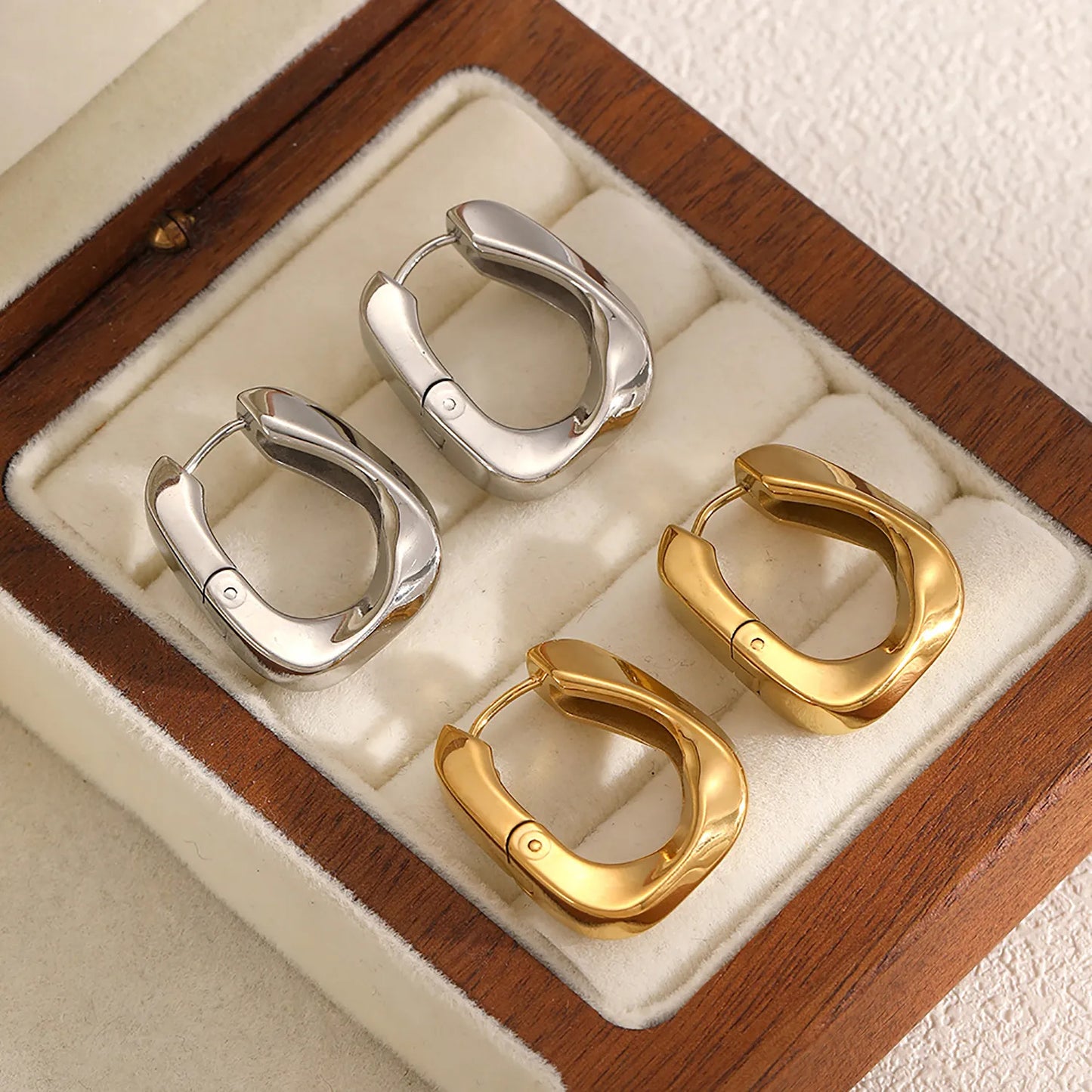 Minimalist Square Domed Huggie Earrings Stainless Steel Tarnish-Free