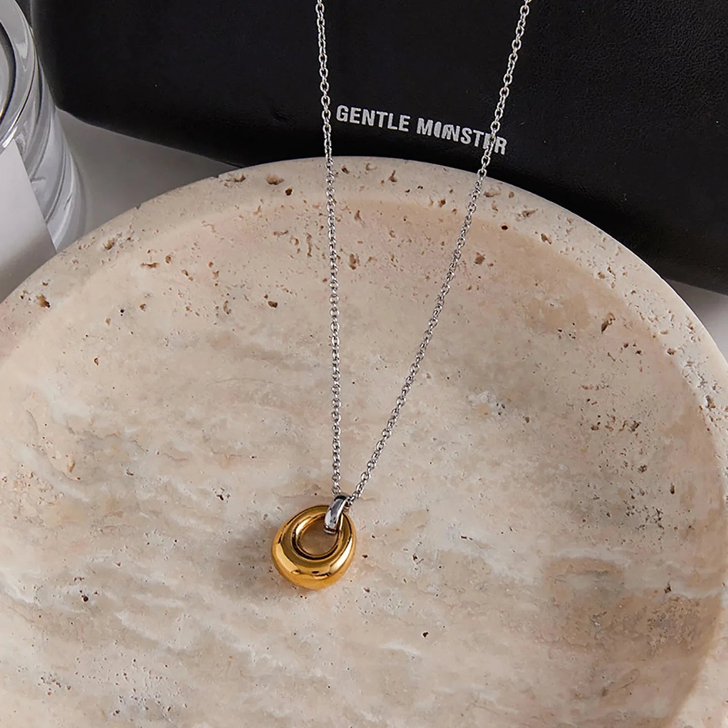 Minimalist Mixed-Metal Gold & Silver Oval Necklace Stainless Steel