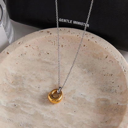 Minimalist Mixed-Metal Gold & Silver Oval Necklace Stainless Steel
