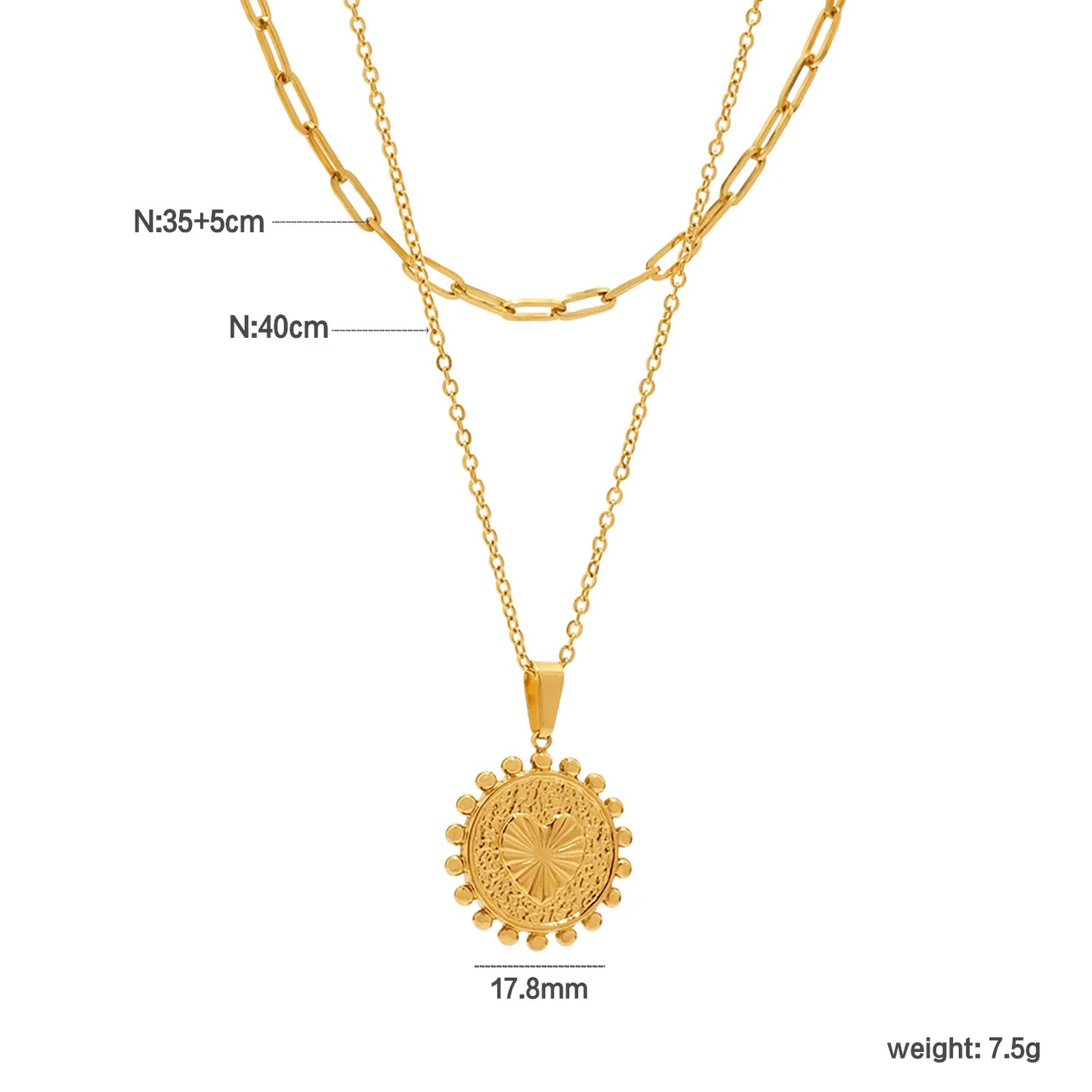 Bulk PVD Gold Relief-Textured Sun Medallion Layered Necklace
