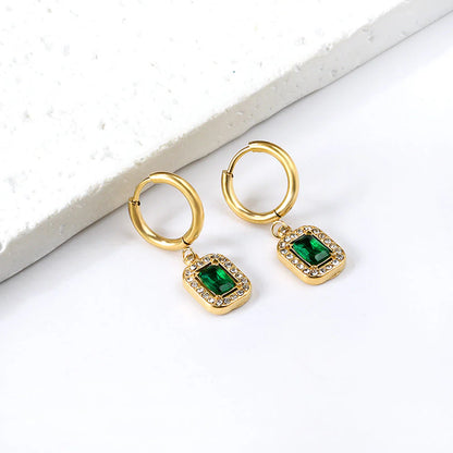 Wholesale Stainless Steel Square Earrings | Emerald Zircon Bulk
